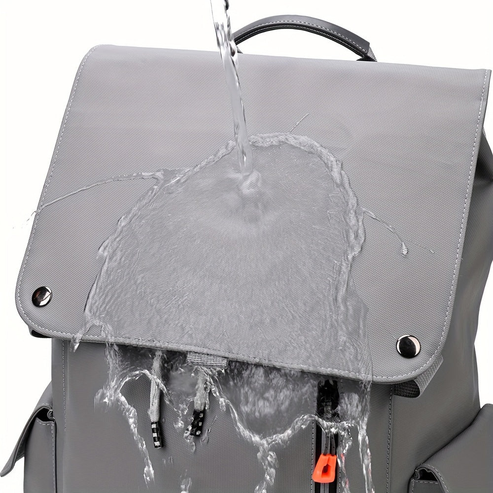 Men's Laptop Backpack | Large Capacity | With Laptop Compartment & Snap Button | Faux Leather