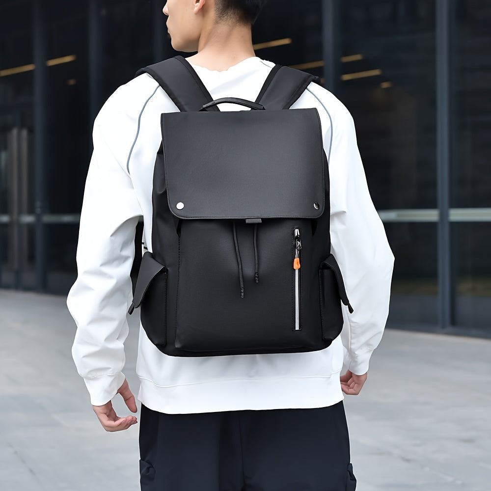 Men's Laptop Backpack | Large Capacity | With Laptop Compartment & Snap Button | Faux Leather