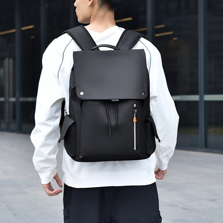 Men's Laptop Backpack | Large Capacity | With Laptop Compartment & Snap Button | Faux Leather