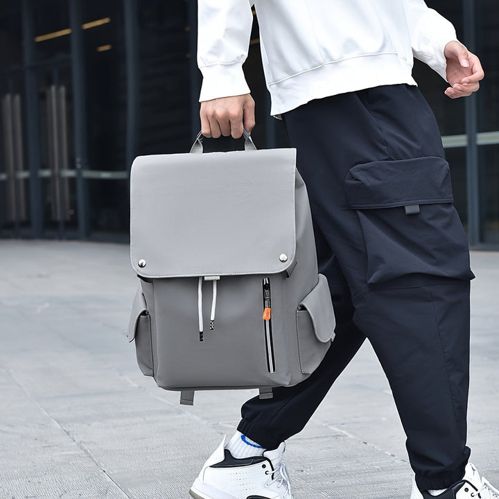 Men's Laptop Backpack | Large Capacity | With Laptop Compartment & Snap Button | Faux Leather