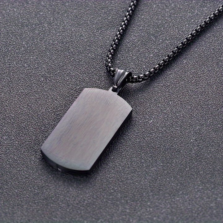 Men's Necklace Stainless Steel Black Pendant with Vintage Cracked Design, view 3 - Elena Harper