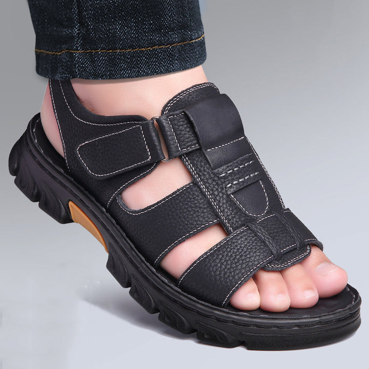 Men's Sandals | Open Toe & Velcro | Comfortable & Non-Slip | Cowhide & Rubber Sole