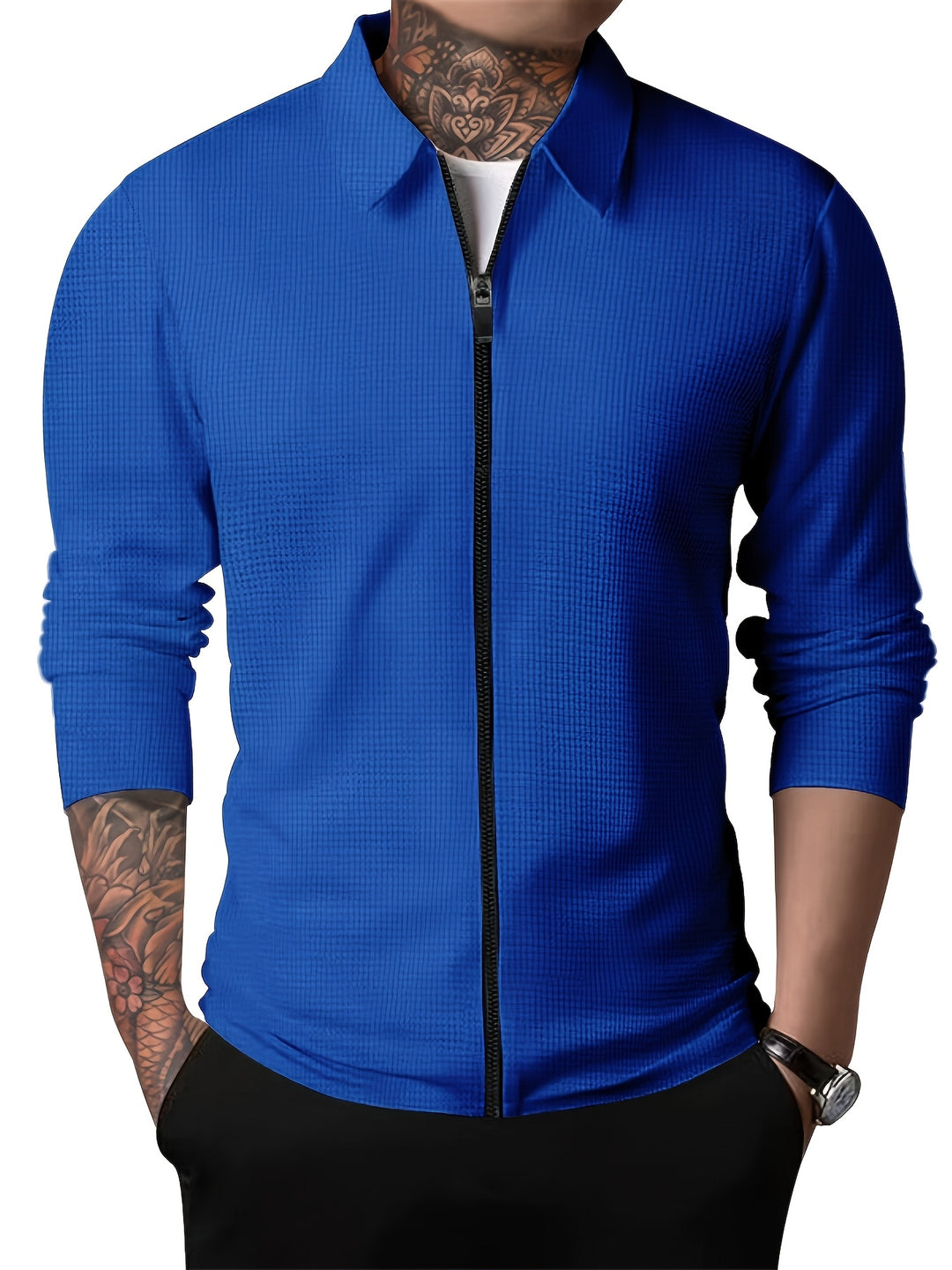Men's Zip Jacket | Solid Color | Chest Pocket & Lapel | Spring & Autumn