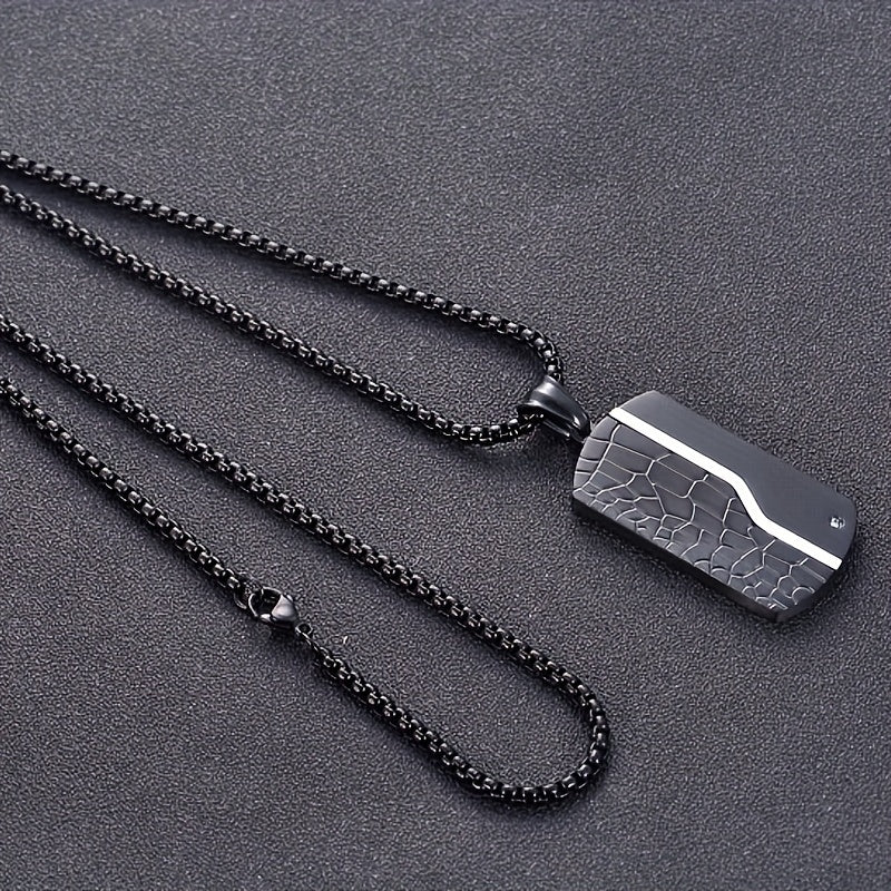 Men's Necklace Stainless Steel Black Pendant with Vintage Cracked Design, view 4 - Elena Harper