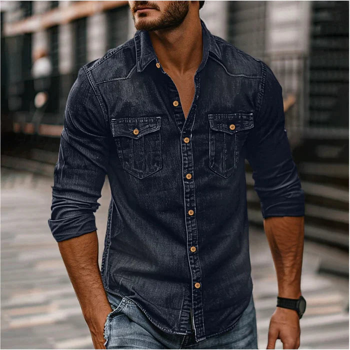Men's Modern Slim Denim Shirt – Elegant Rugged Style
