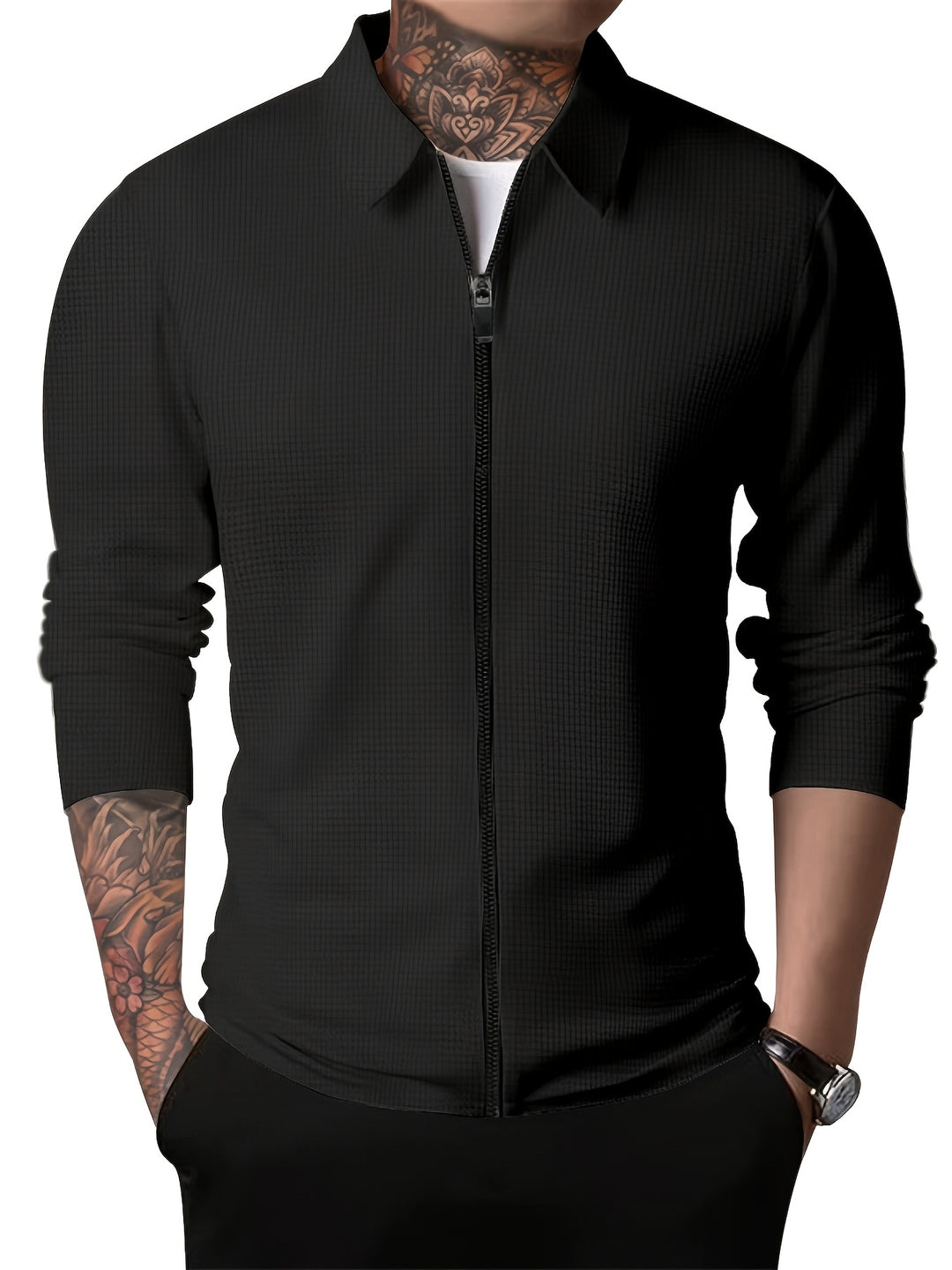 Men's Zipper Jacket | Solid Color | Chest Pocket & Lapel | Spring & Autumn