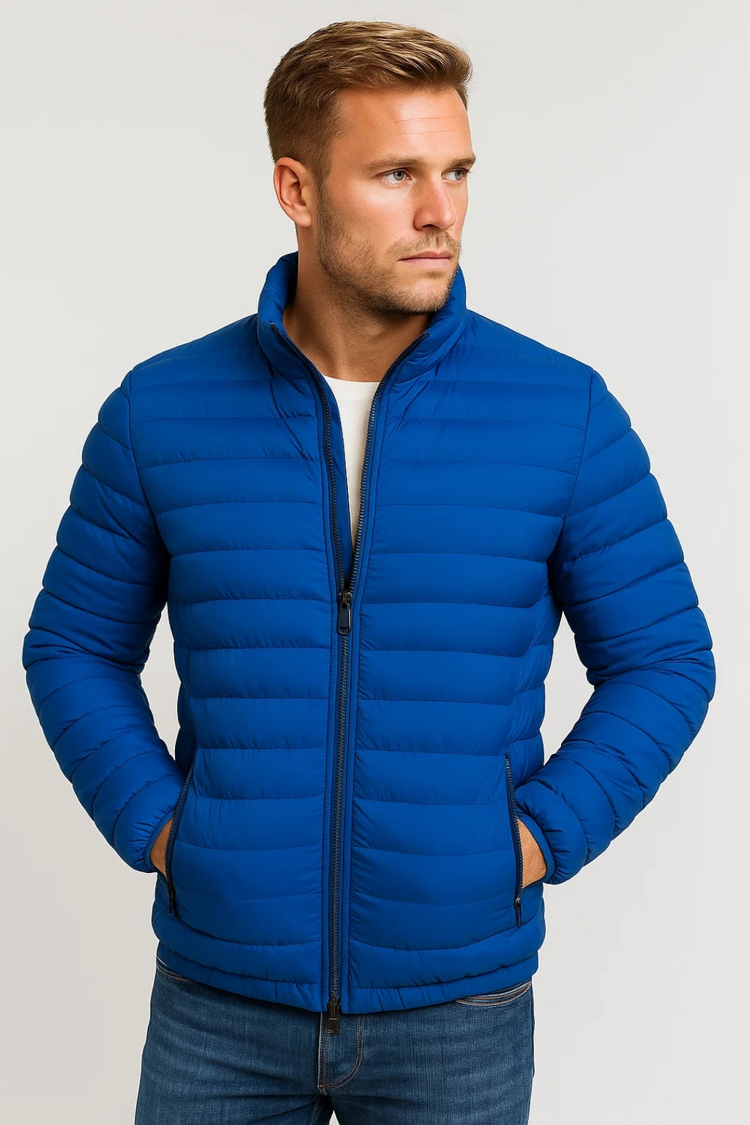 Men's Slim Fit Jacket with Zipper and Padded Lining