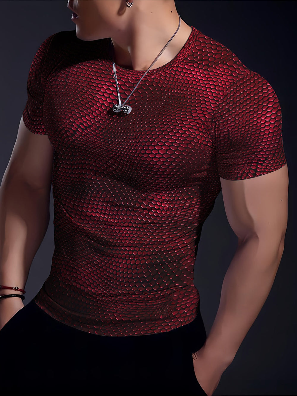 Men's T-shirt 3D Geometric Pattern High Stretch & Tear-Resistant Summer Sports Top, view 2 - Elena Harper