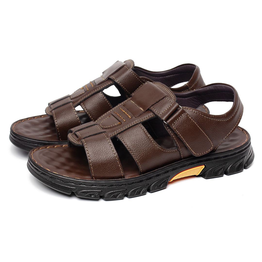 Men's Sandals | Open Toe & Velcro | Comfortable & Non-Slip | Cowhide & Rubber Sole