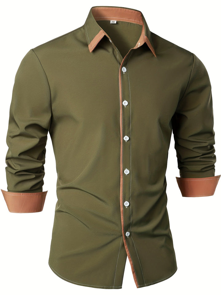 Men's Shirt | Timeless & Comfortable | Contrasting Button | Long Sleeves | Casual