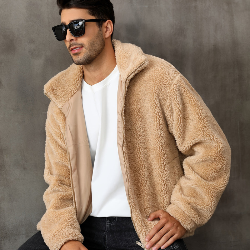 Winter Jacket for Men | Warm Jacket with Fur Lining | Zipper & Stand-Up Collar