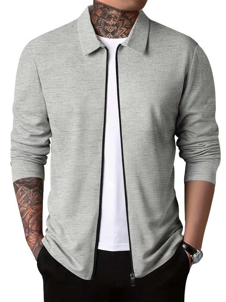 Men's Zipper Jacket | Solid Color | Chest Pocket & Lapel | Spring & Autumn