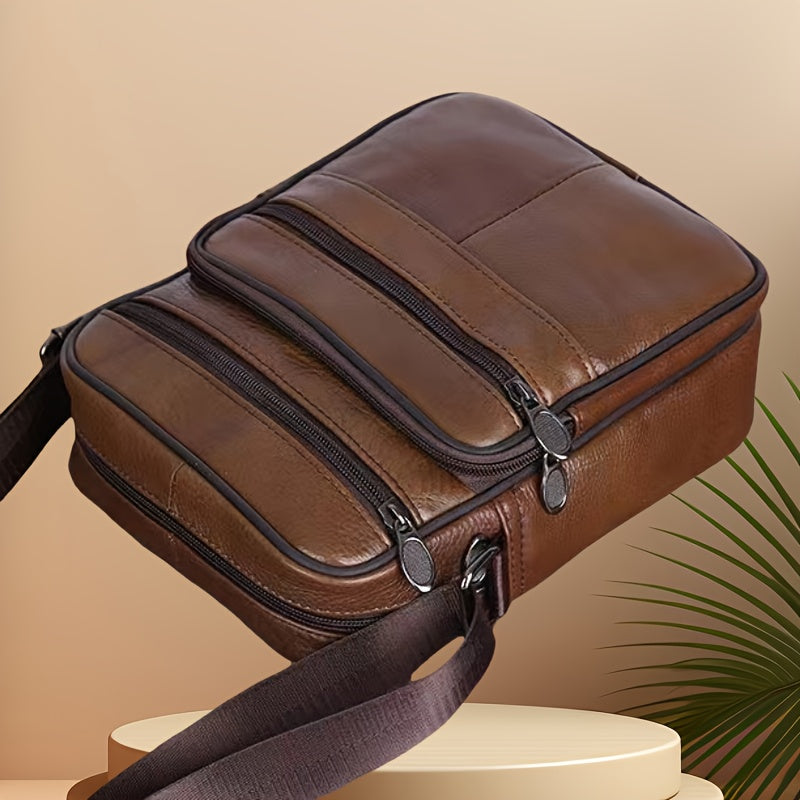 Men's Shoulder Bag | Genuine Leather | Large Capacity & Multiple Pockets | Adjustable Strap