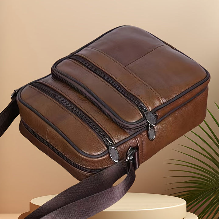 Men's Shoulder Bag | Genuine Leather | Large Capacity & Multiple Pockets | Adjustable Strap