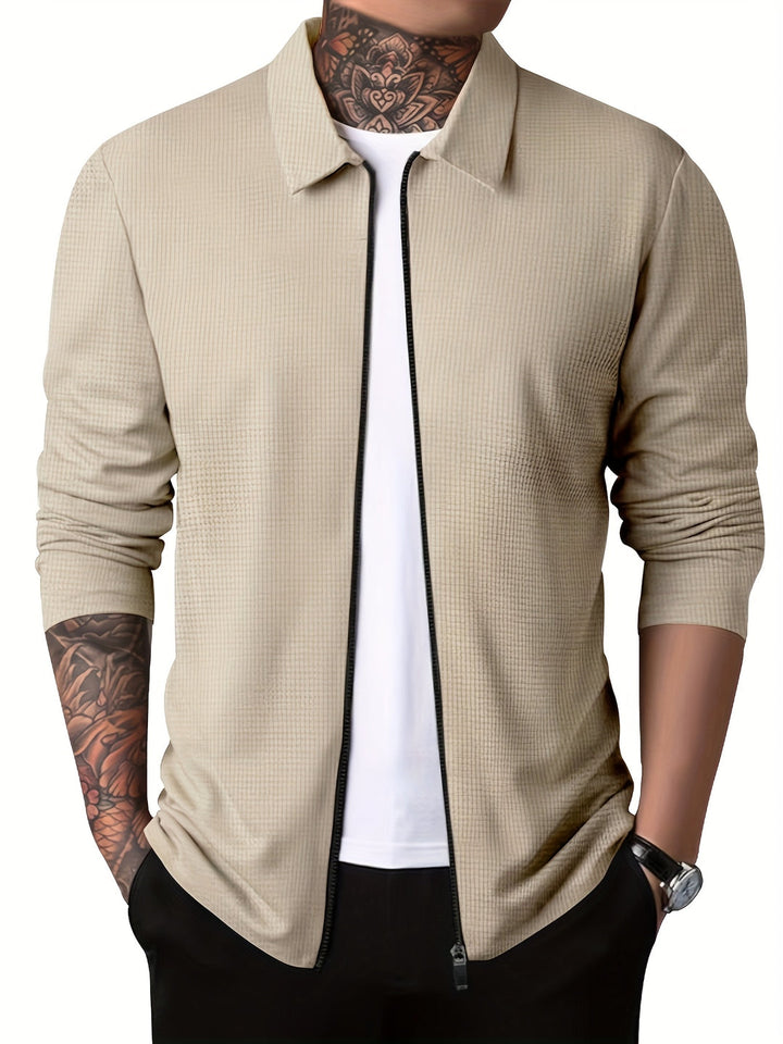 Men's Zipper Jacket | Solid Color | Chest Pocket & Lapel | Spring & Autumn