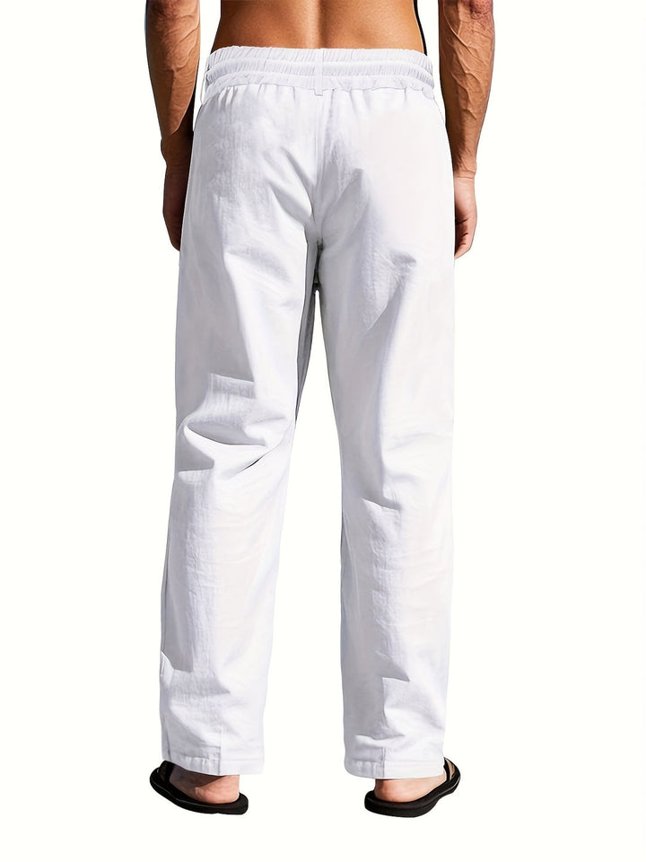 Men's Linen Pants | Lightweight & Breathable | Drawstring & Multi-Button | Beach & Casual