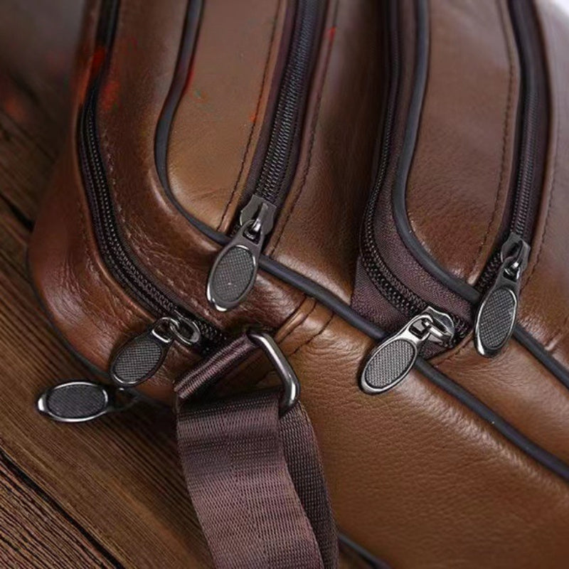 Men's Shoulder Bag | Genuine Leather | Large Capacity & Multiple Pockets | Adjustable Strap