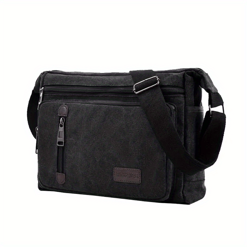 Men's Shoulder Bag | Vintage Canvas | Adjustable Strap & Multiple Zipper Pockets | Lightweight & Durable