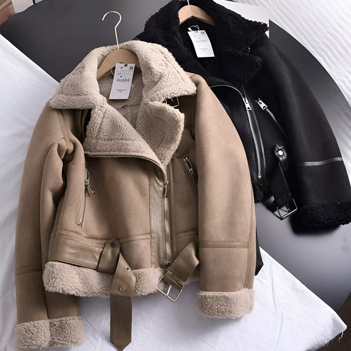 Ladies Biker Jacket Oversized – Lined with Faux Fur
