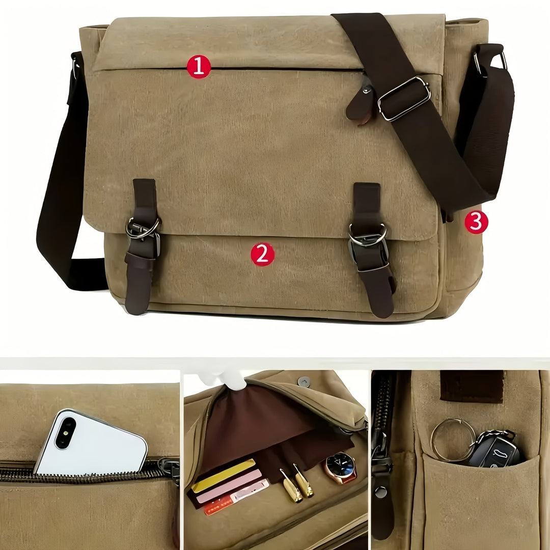 Men's Shoulder Bag | Sturdy & Spacious with Multiple Pockets | Adjustable Strap
