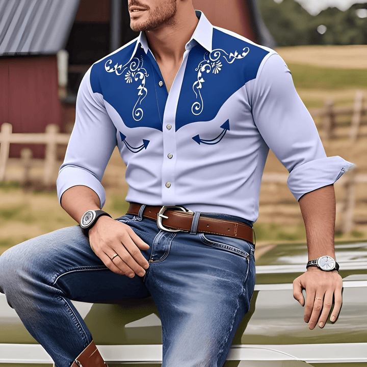 Men's Shirt | Embroidery & Contrasting Design | Country Style