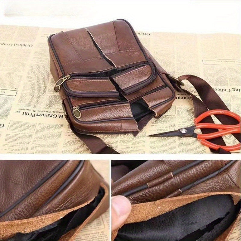 Men's Shoulder Bag | Genuine Leather | Large Capacity & Multiple Pockets | Adjustable Strap