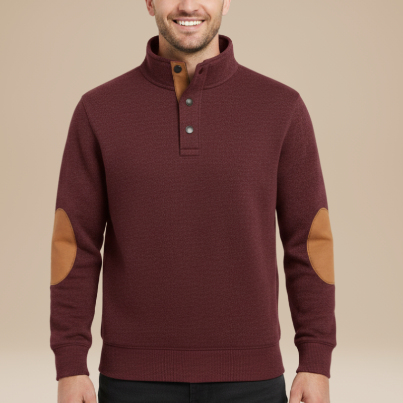 Men's Sweaters | With Elbow Patches | Button Collar Design