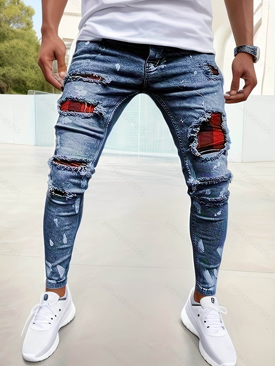 Men's Patchwork Jeans | Slim Fit | Stretch Denim | Trendy Style