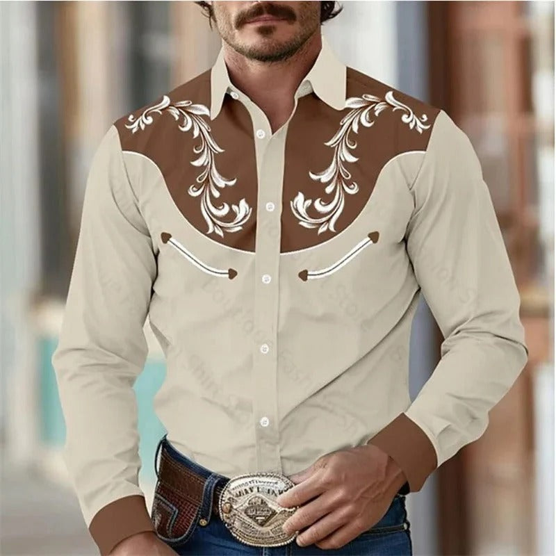 Men's Shirt | Embroidery & Contrasting Design | Country Style
