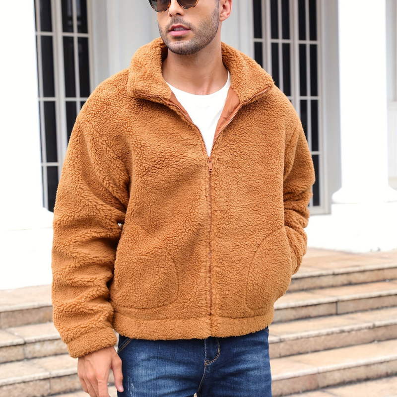 Winter Jacket for Men | Warm Jacket with Fur Lining | Zipper & Stand-Up Collar