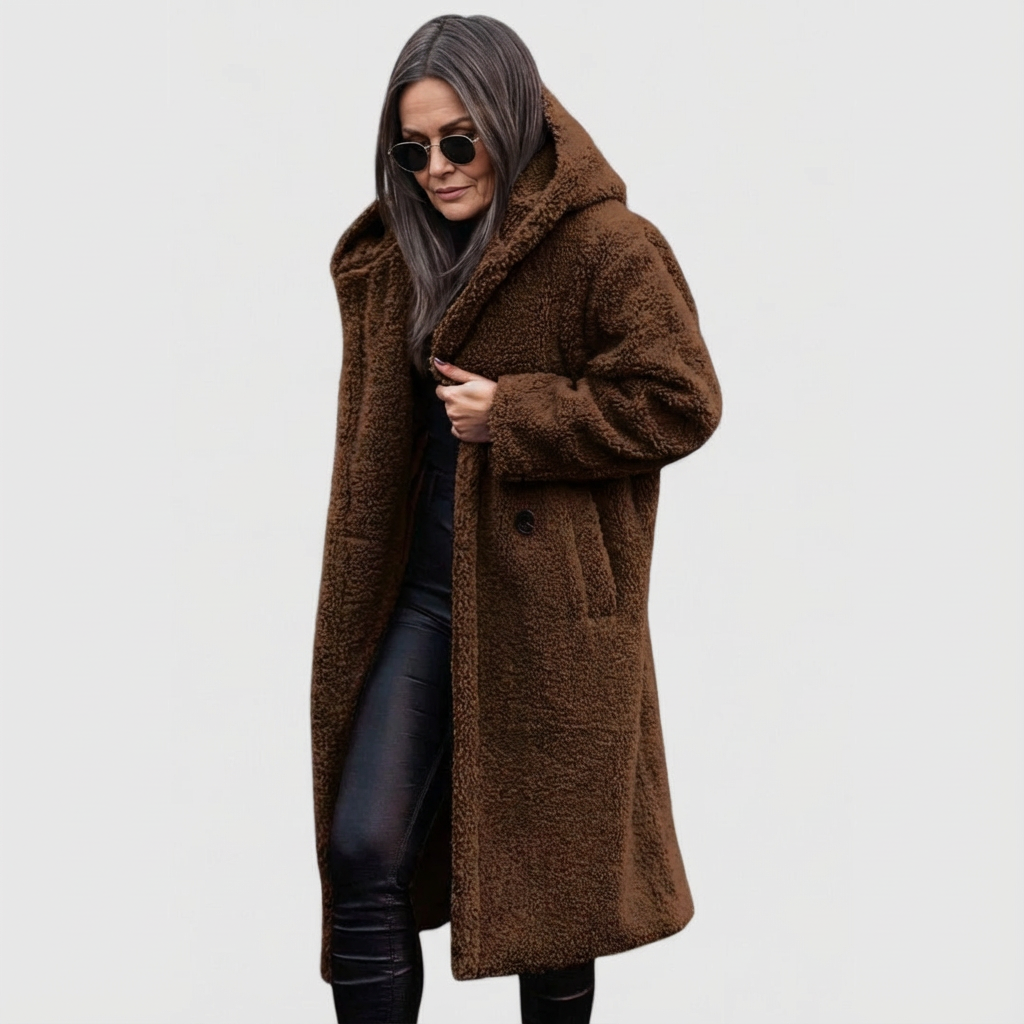 Avery Shearling Look City Coat with Structured Mid Length for Women - Elena Harper