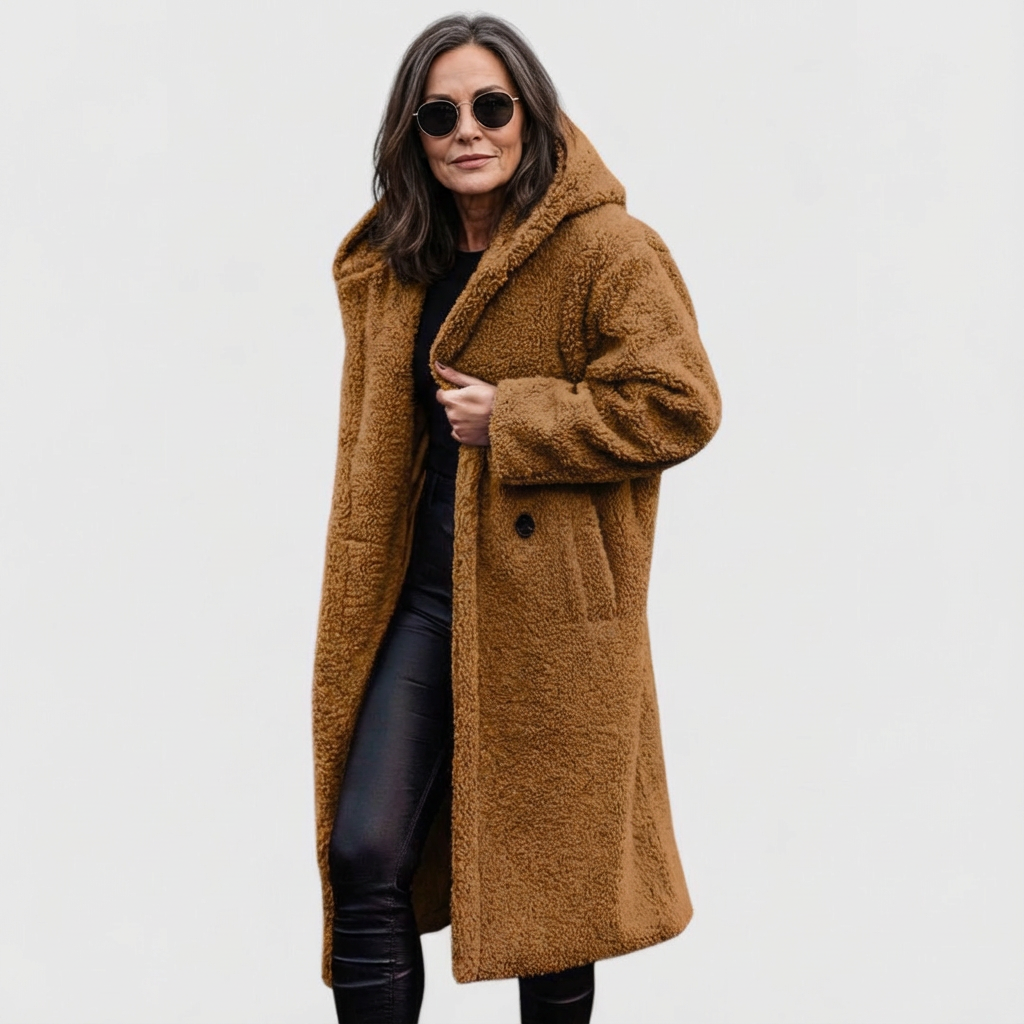 Avery Shearling Look City Coat with Structured Mid Length for Women - Elena Harper