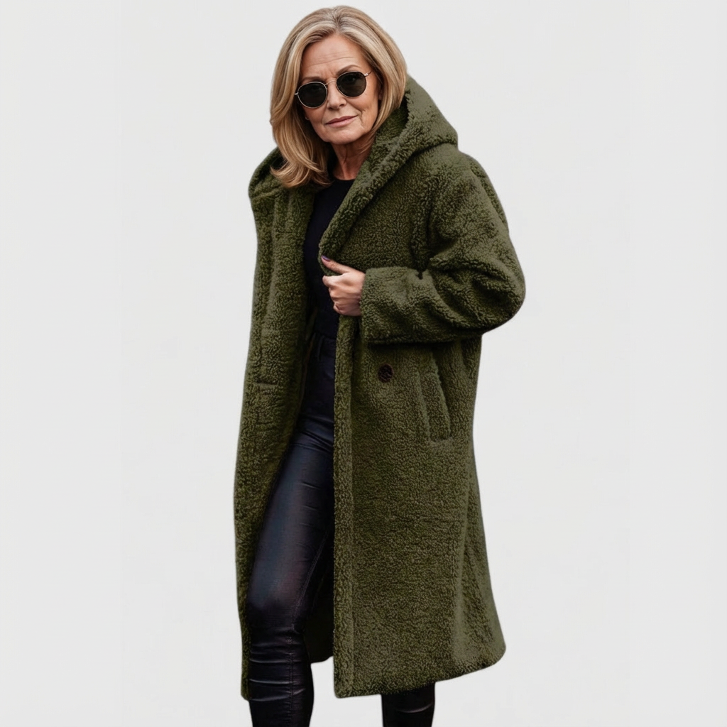 Avery Shearling Look City Coat with Structured Mid Length for Women - Elena Harper