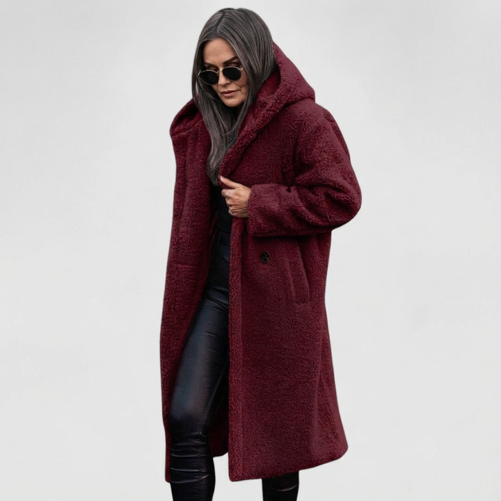 Avery Shearling Look City Coat with Structured Mid Length for Women - Elena Harper