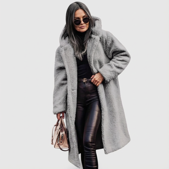 Avery Shearling Look City Coat with Structured Mid Length for Women - Elena Harper