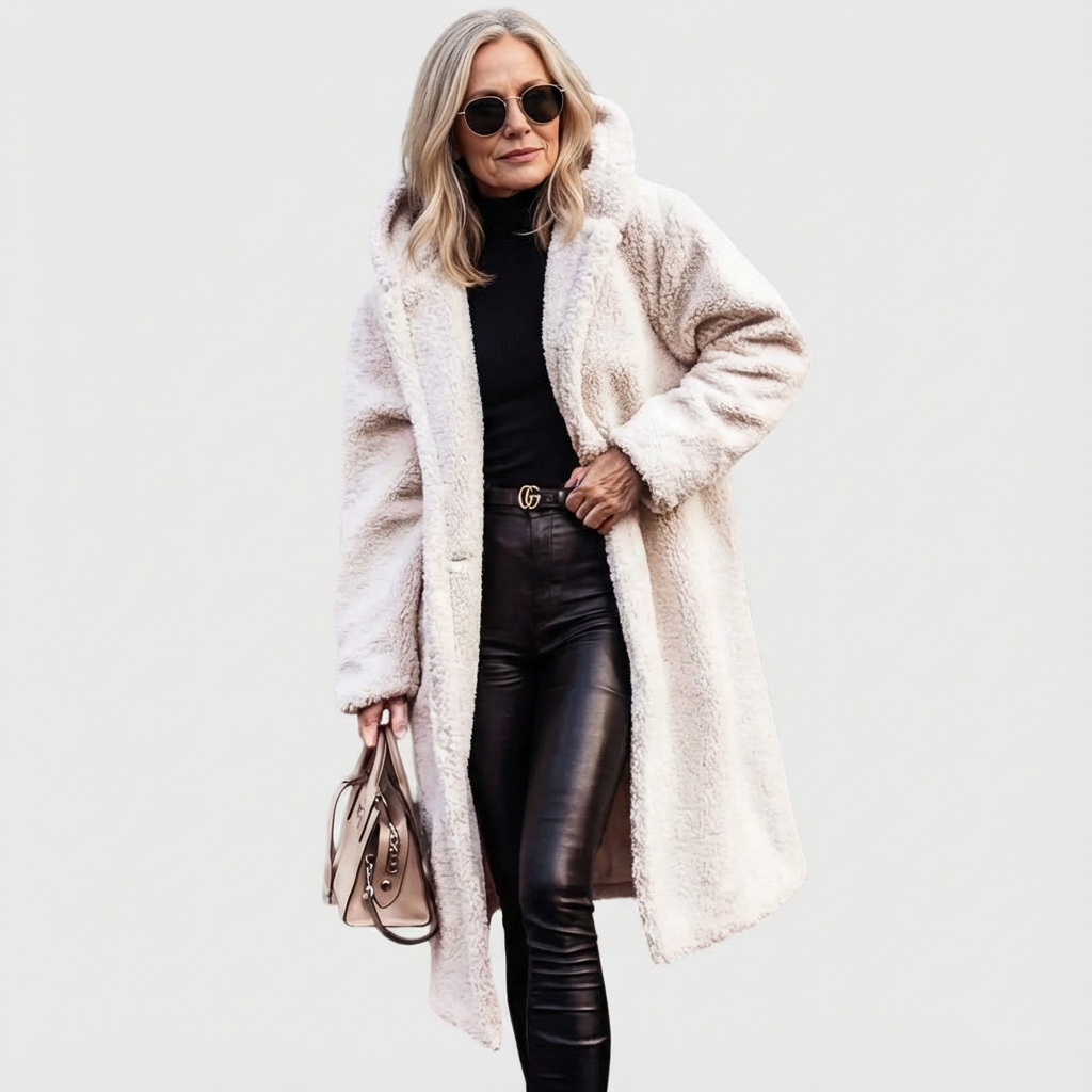 Avery Shearling Look City Coat with Structured Mid Length for Women - Elena Harper