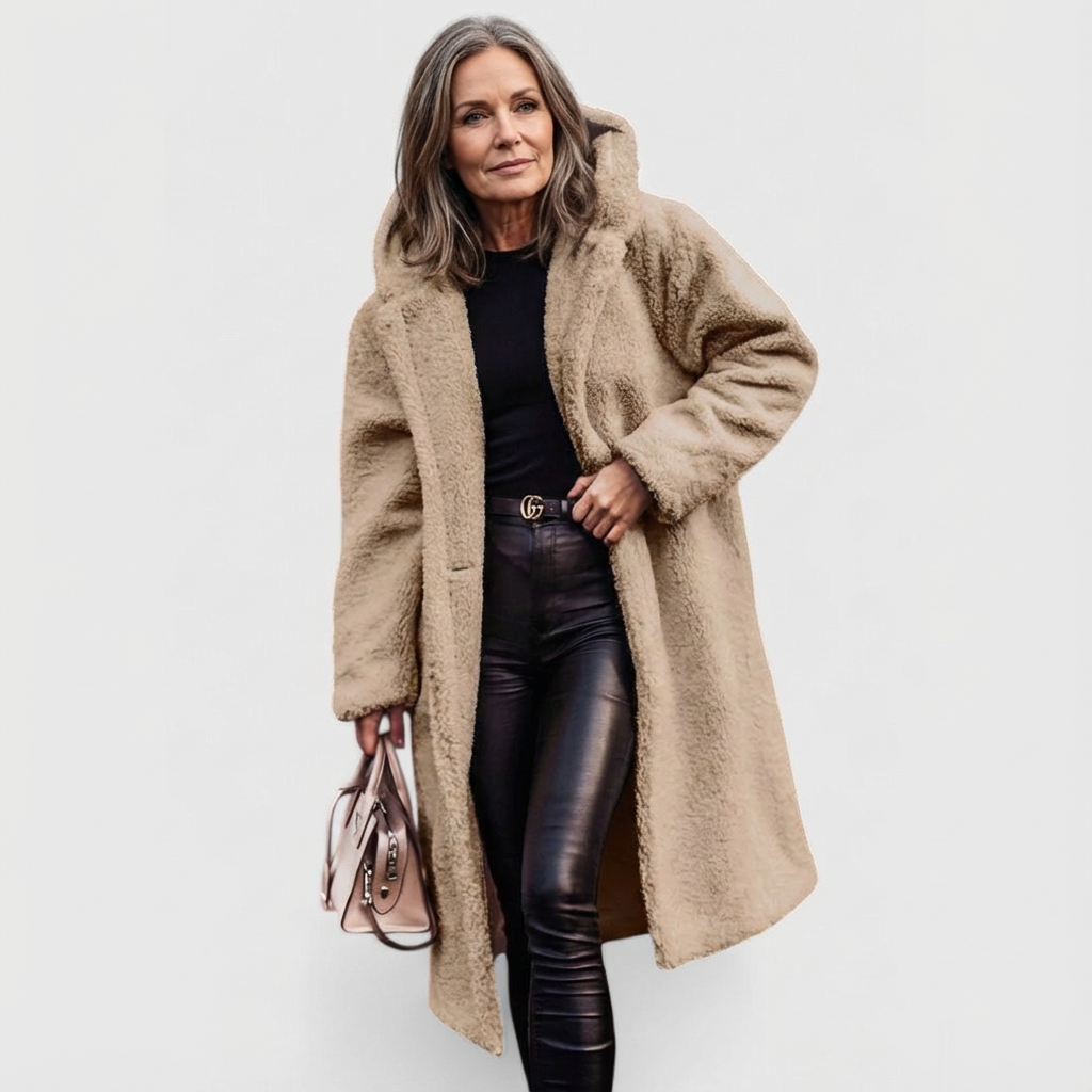 Avery Shearling Look City Coat with Structured Mid Length for Women - Elena Harper