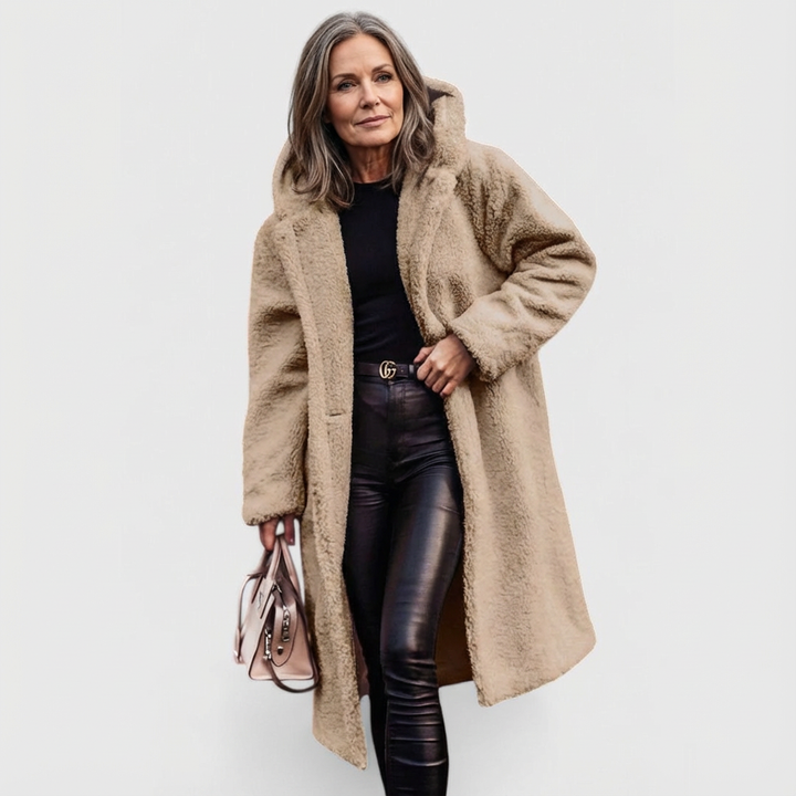 Avery Shearling Look City Coat with Structured Mid Length for Women - Elena Harper