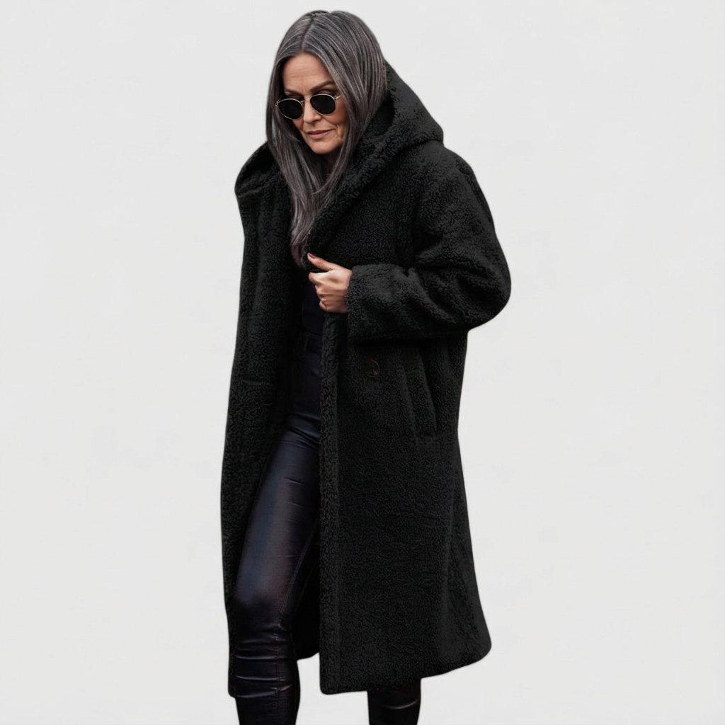 Avery Shearling Look City Coat with Structured Mid Length for Women - Elena Harper