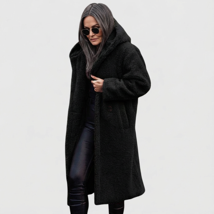 Avery Shearling Look City Coat with Structured Mid Length for Women - Elena Harper