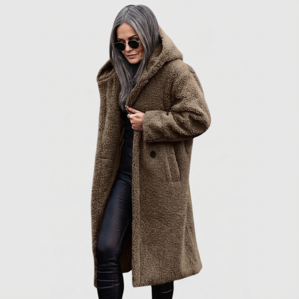 Avery Shearling Look City Coat with Structured Mid Length for Women - Elena Harper