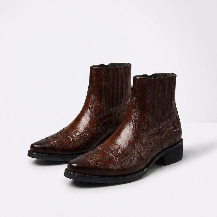 Beckett Italian Leather Boots with Polished Vintage Finish for Men - Elena Harper