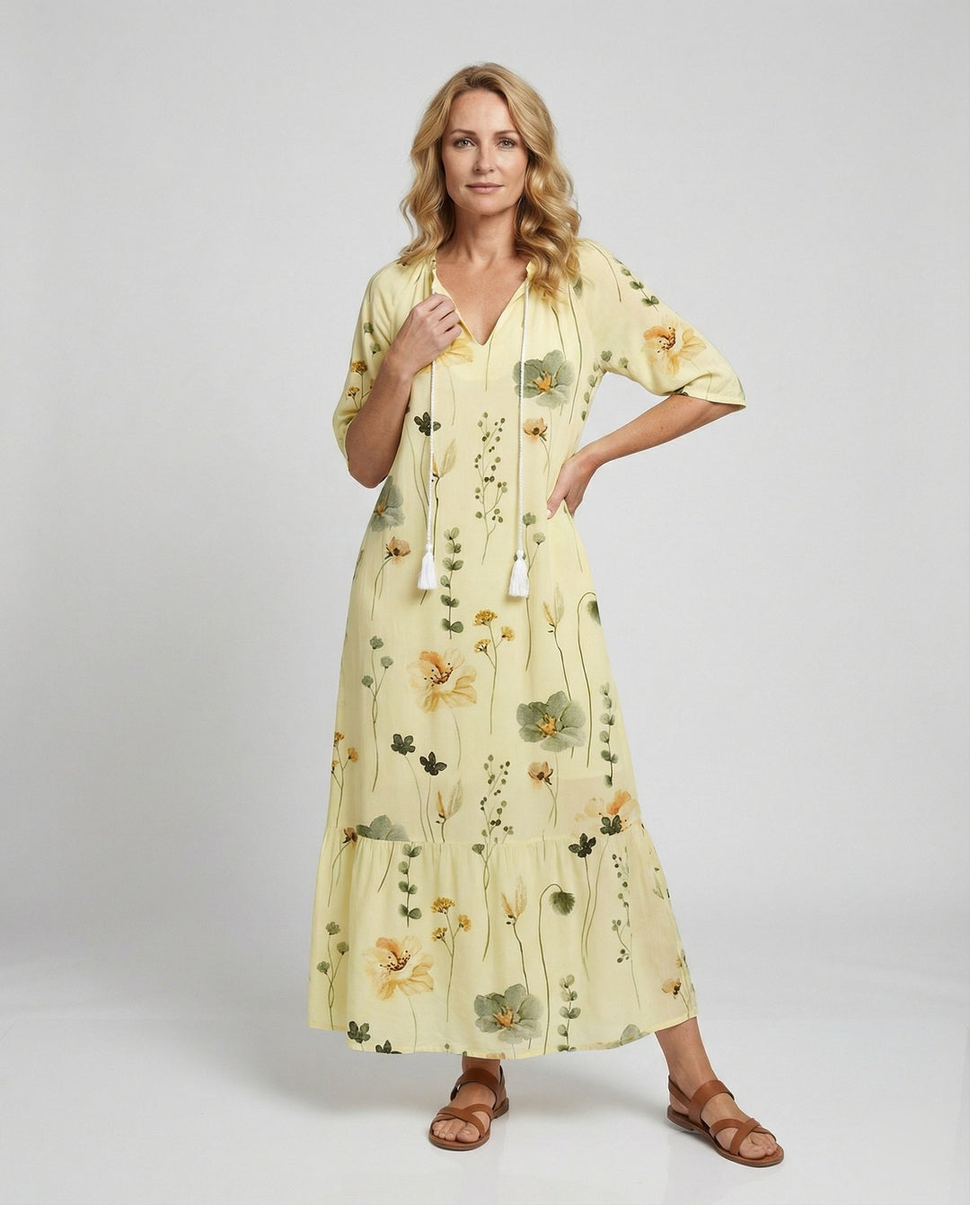 Boho Maxi Dress for Women with Drawstring