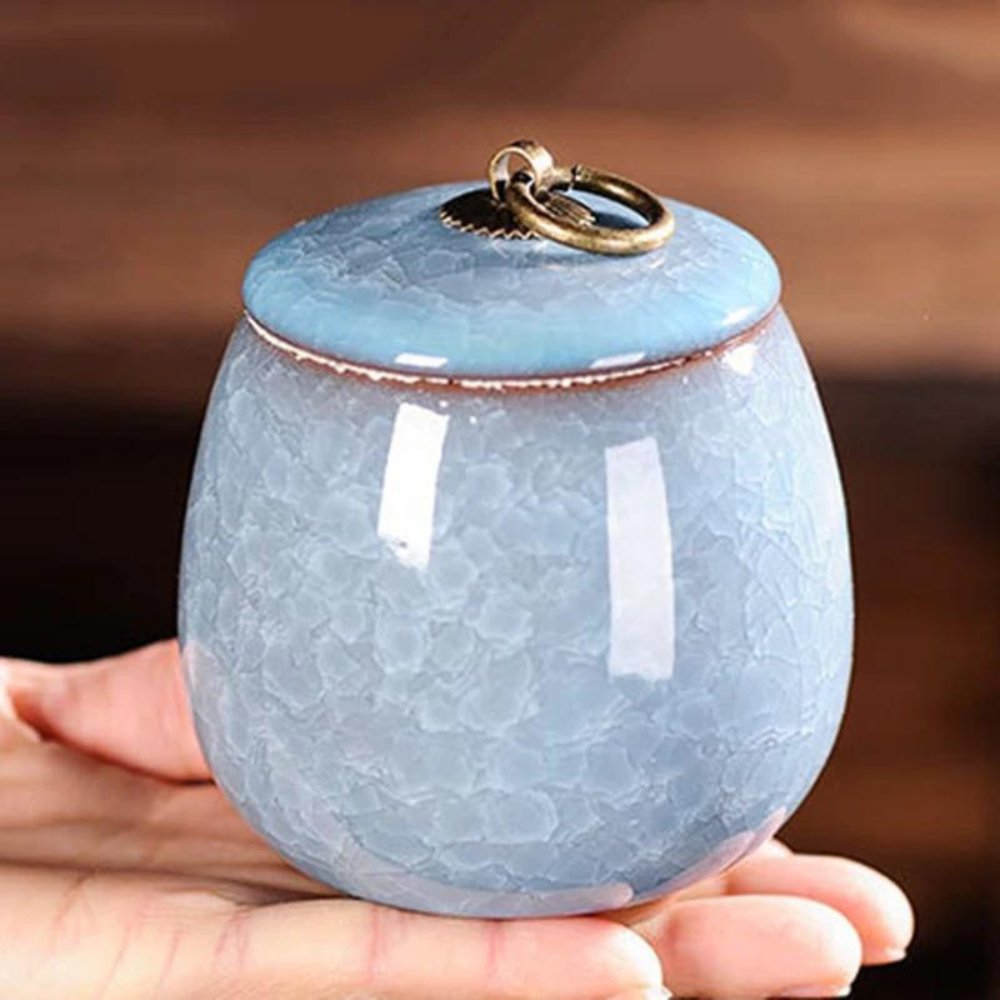 Pet Memorial Ceramic Urn with Craquelé Glaze for Beloved Ashes