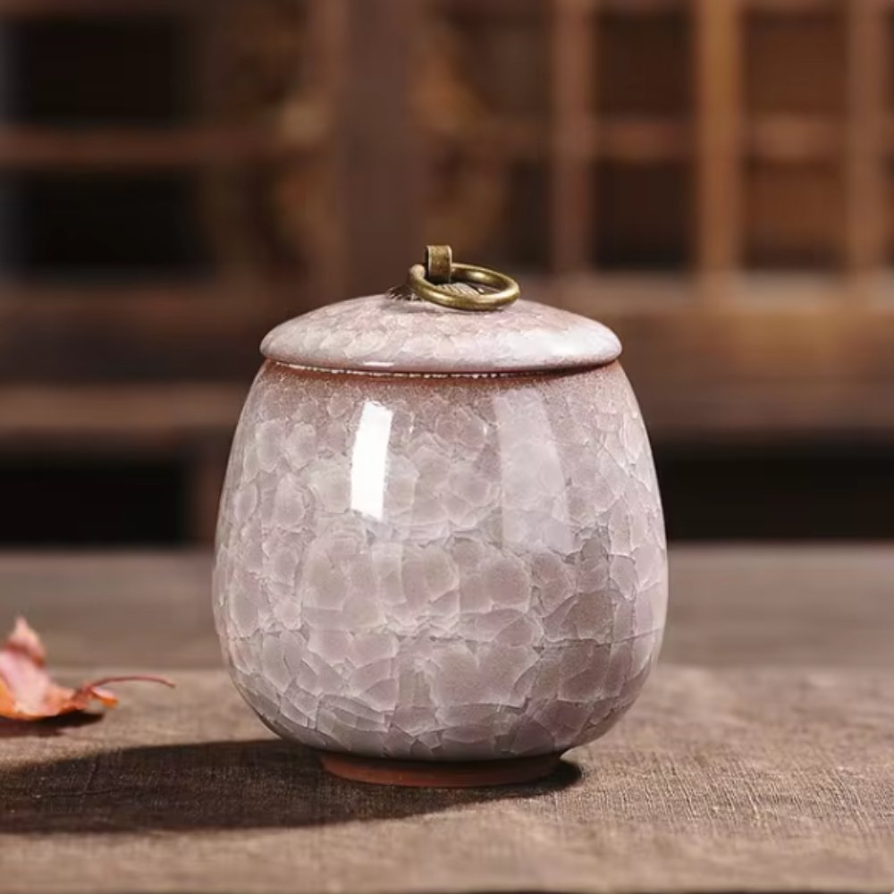 Pet Memorial Ceramic Urn with Craquelé Glaze for Beloved Ashes