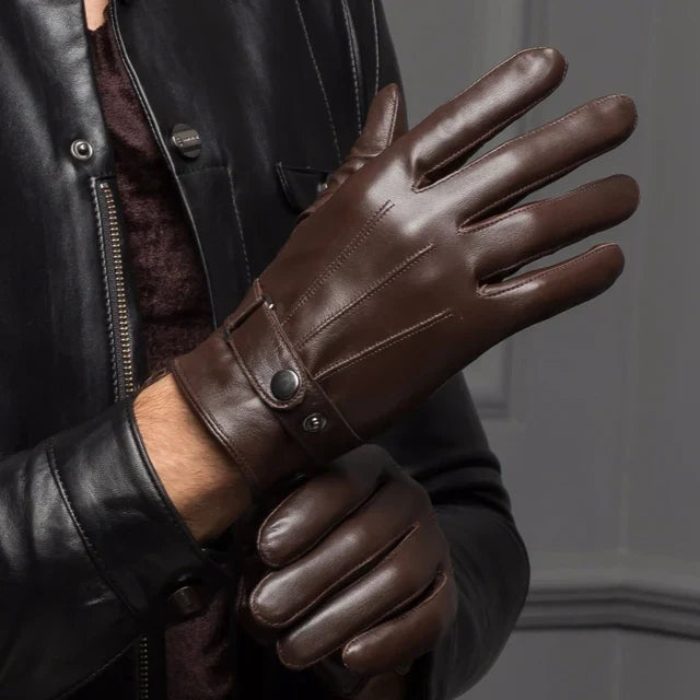 Men's Leather-Look Gloves with Snap Closure - Elena Harper