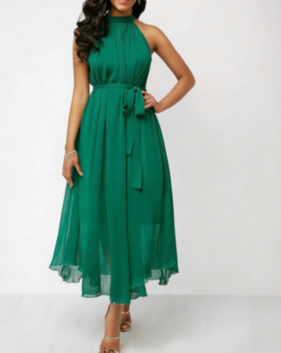Lilah Elegant Dress with Flared Hem, view 3 - Elena Harper