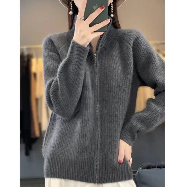 Knitted Cardigan with Zipper for Women, view 6 - Elena Harper