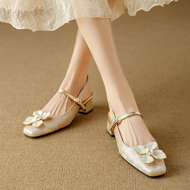 Montarello Floral Slingback Heels for Women with Square Heel