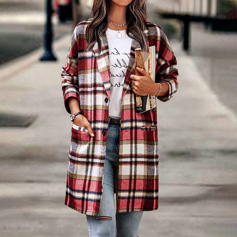 Checked Jacket with Long Sleeves for Women